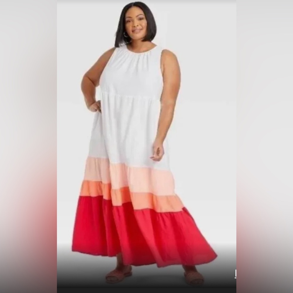 NWT Plus Size Aviv Sleeveless Multi Colored Tiered Dress Size 1X